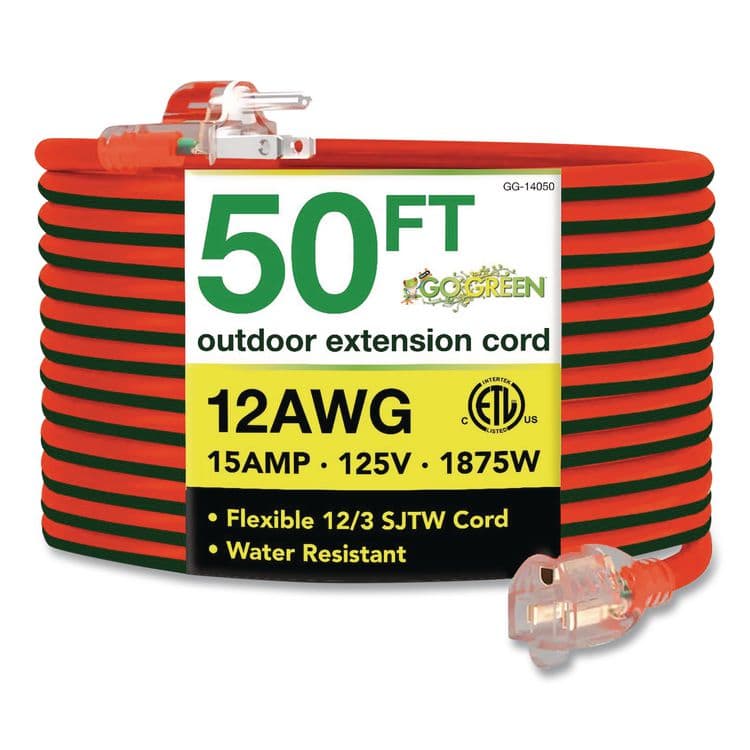GOGREEN POWER 12 AWG Lighted End Heavy-Duty Extension Cord, 50 ft, 15 A, Orange/Black (GGPGG14050)