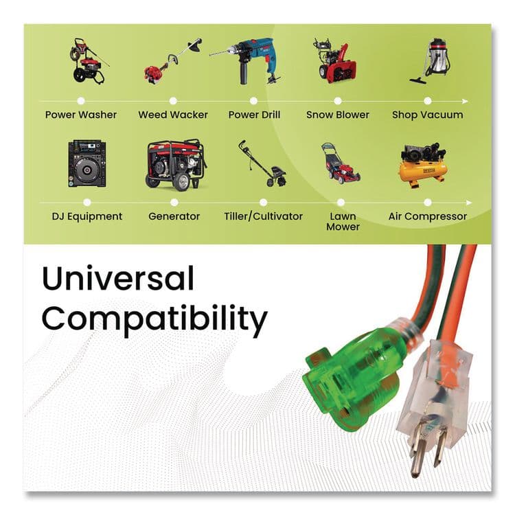 GOGREEN POWER 12 AWG Lighted End Heavy-Duty Extension Cord, 50 ft, 15 A, Orange/Black (GGPGG14050) thumbnail 2