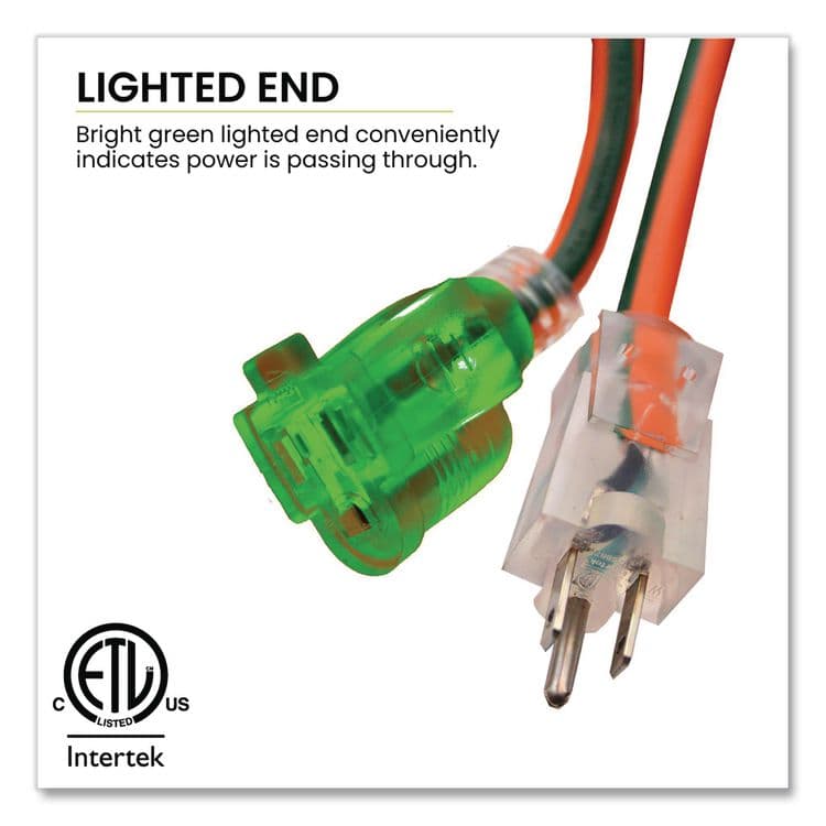 GOGREEN POWER 12 AWG Lighted End Heavy-Duty Extension Cord, 100 ft, 15 A, Orange/Black (GGPGG14000) thumbnail 3