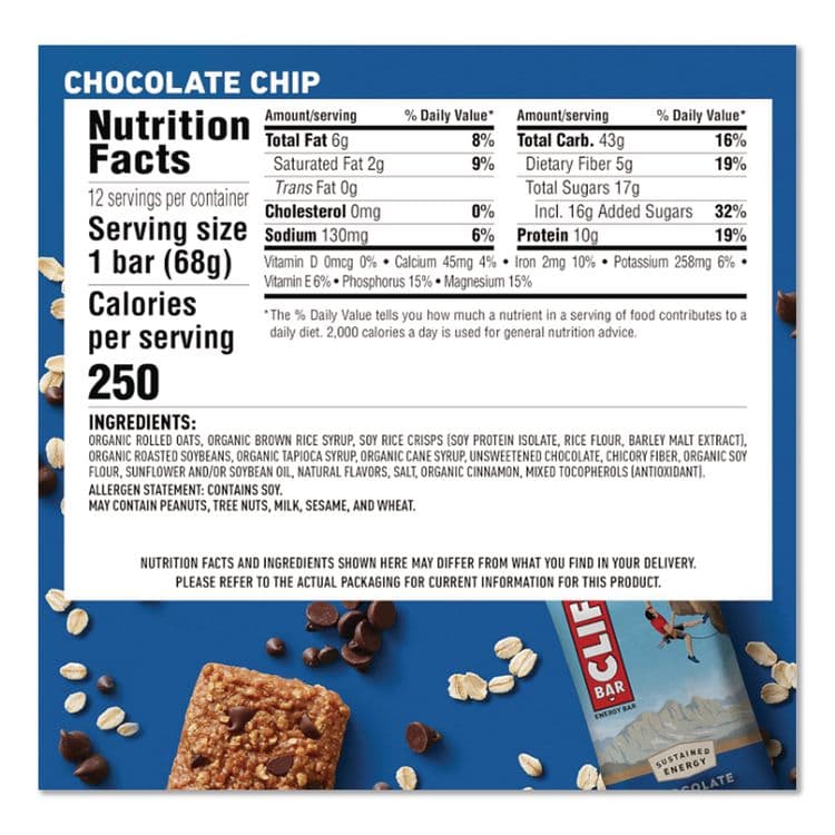 CLIF BAR & COMPANY Energy Bar, Chocolate Chip, 2.4 oz, 12/Box (CBC160004) thumbnail 4