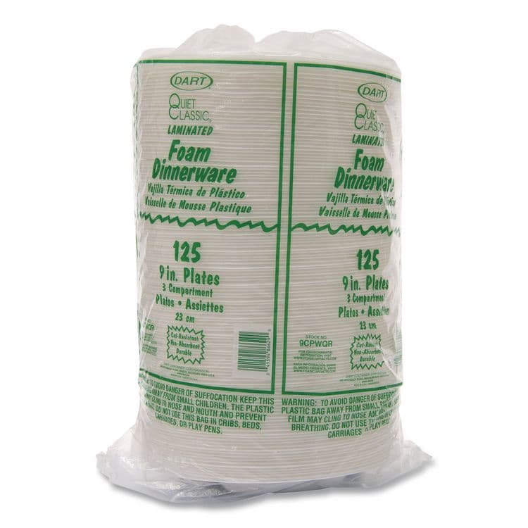 DART Mediumweight Foam Plates, 3-Compartment Plate, 9" dia, White, 125/Pack (DCC9CPWQRPK) thumbnail 2