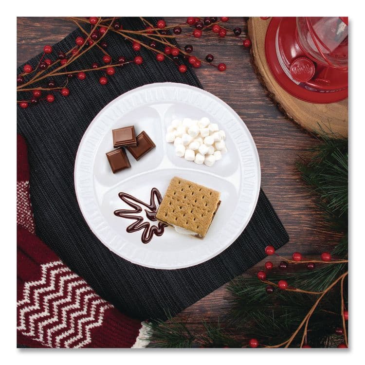 DART Mediumweight Foam Plates, 3-Compartment Plate, 9" dia, White, 125/Pack (DCC9CPWQRPK) thumbnail 4