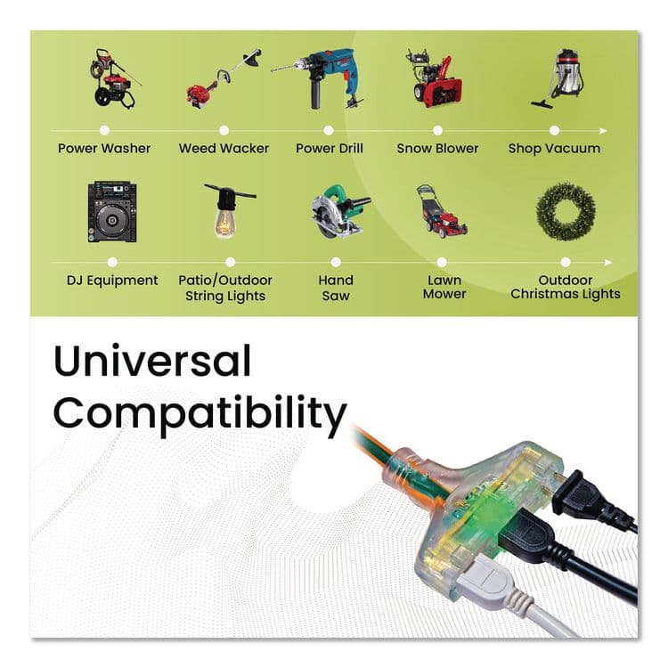 GOGREEN POWER 14 AWG 3-Outlet Heavy Duty Extension Cord, 25 ft, 15 A, Orange (GGPGG15125) thumbnail 3