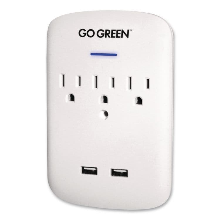 GOGREEN POWER 3 Outlet 2 USB Wall Tap, 735 J, White (GGPGG13000USB2)