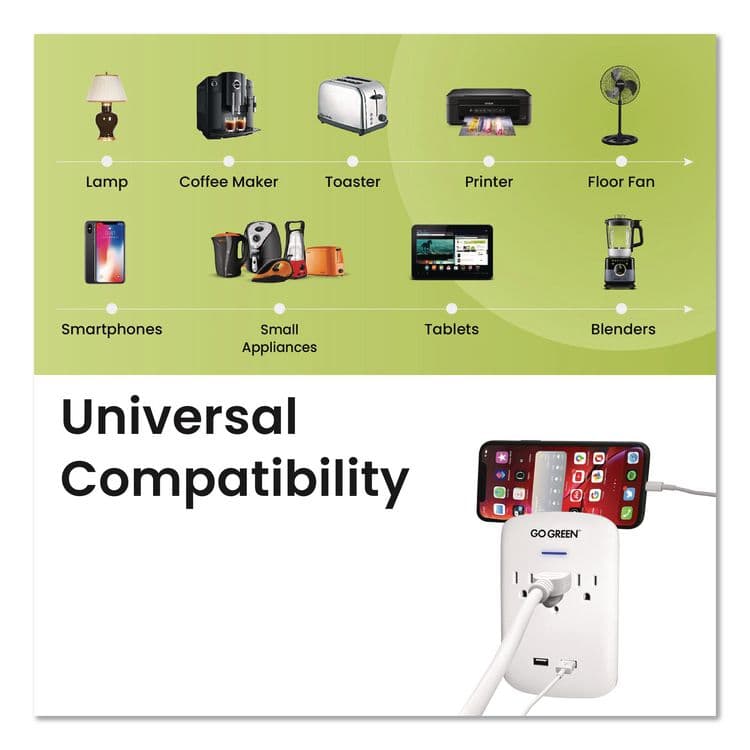 GOGREEN POWER 3 Outlet 2 USB Wall Tap, 735 J, White (GGPGG13000USB2) thumbnail 4