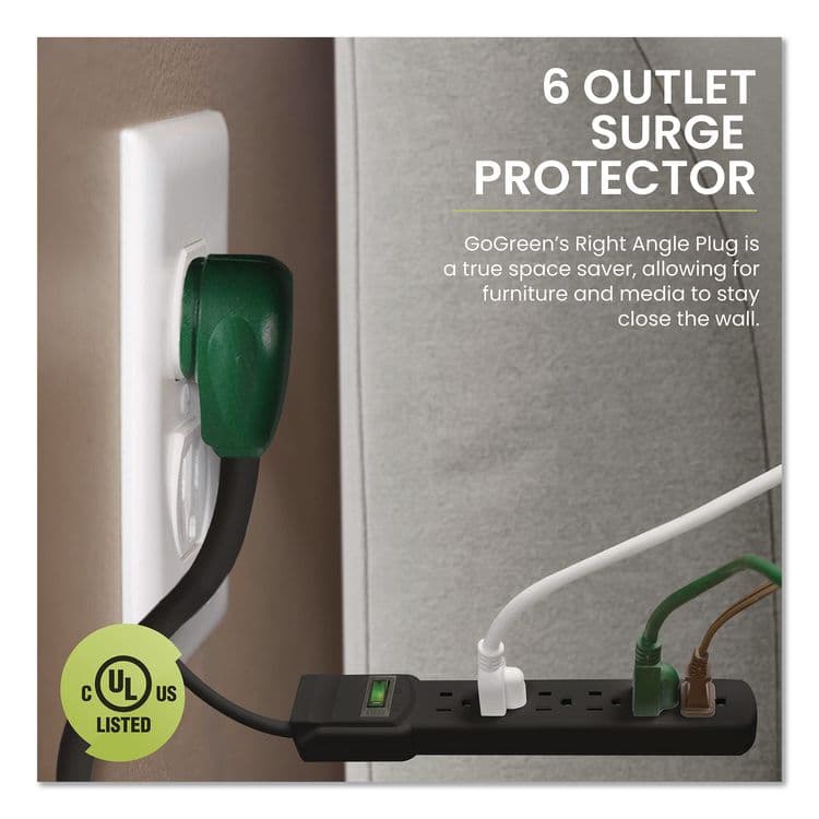 GOGREEN POWER 6 Outlet Surge Protector, 6 ft Cord, 250 J, Black (GGPGG16106MSBK) thumbnail 3