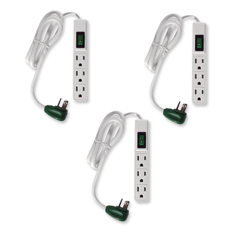 GOGREEN POWER 3 Outlet Power Strip, 2.5 ft Cord, White, 3/Pack (GGPGG13002MS3)