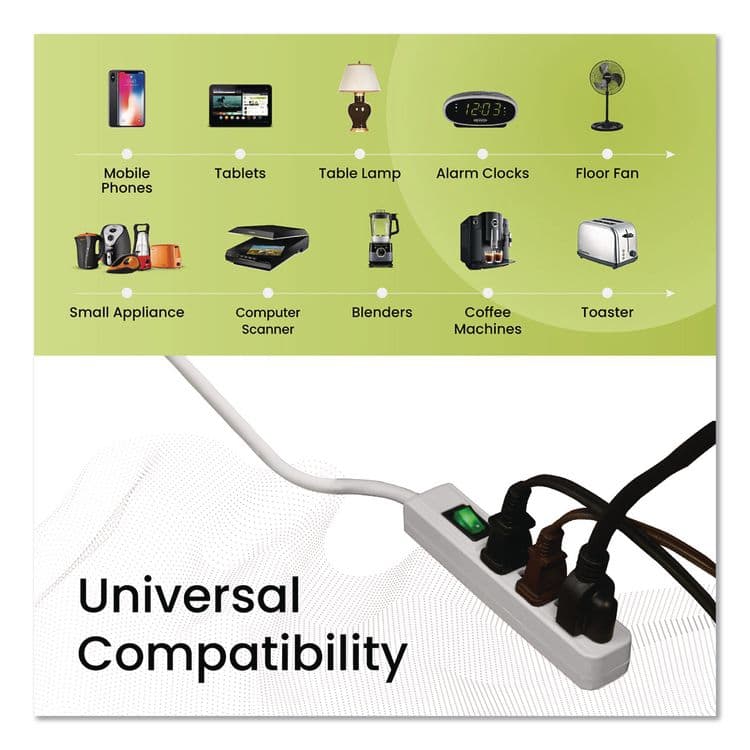 GOGREEN POWER 3 Outlet Power Strip, 2.5 ft Cord, White, 3/Pack (GGPGG13002MS3) thumbnail 4