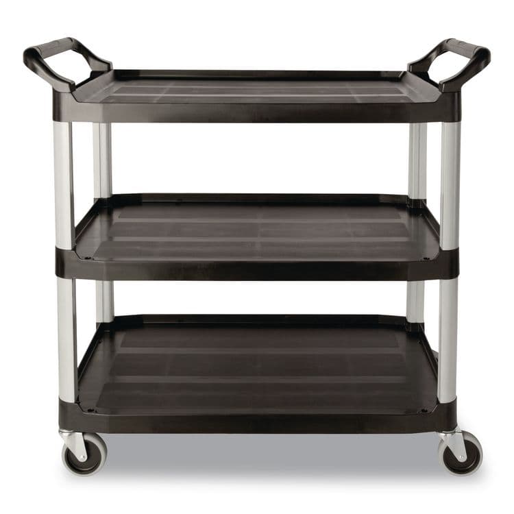 RUBBERMAID COMMERCIAL PROD. Xtra Utility Cart with Open Sides, Plastic, 3 Shelves, 300 lb Capacity, 40.63" x 20" x 37.81", Black (RCP409100BLA)