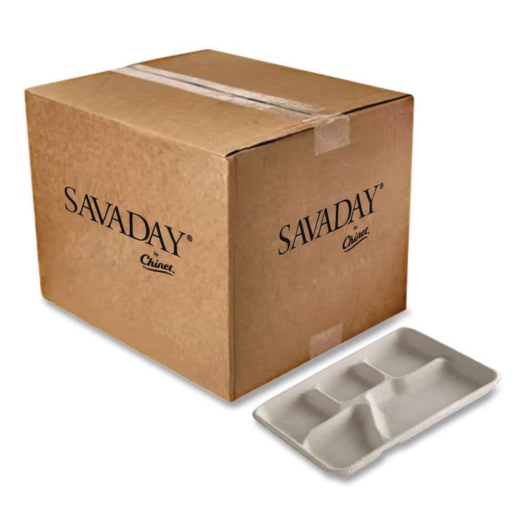 HUHTAMAKI Savaday Molded Fiber Dinnerware, 5-Compartment Plate, Paper, 10.5" dia, White, 250/Carton (HUH21040)