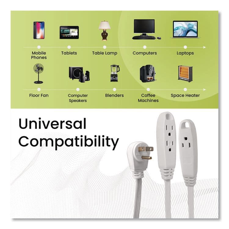 GOGREEN POWER 3 Outlet Indoor Extension Cord, 8 ft, 13 A, White (GGPGG19608) thumbnail 2