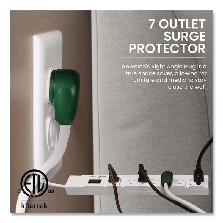 GOGREEN POWER 7 Outlet Surge Protector, 6 ft Cord, 1,200 J, White (GGPGG17636) thumbnail 3