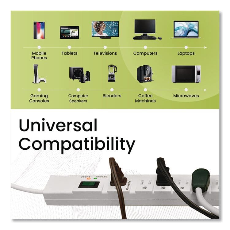 GOGREEN POWER 7 Outlet Surge Protector, 6 ft Cord, 1,200 J, White (GGPGG17636) thumbnail 4