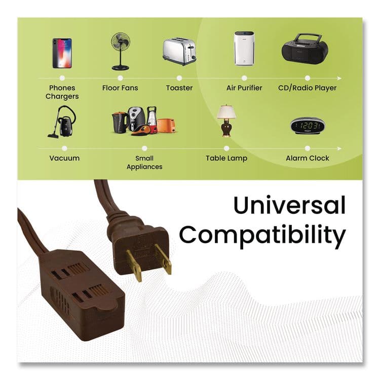 GOGREEN POWER Household Extension Cord, 12 ft, 13 A, Brown, 3/Pack (GGPGG248123) thumbnail 4