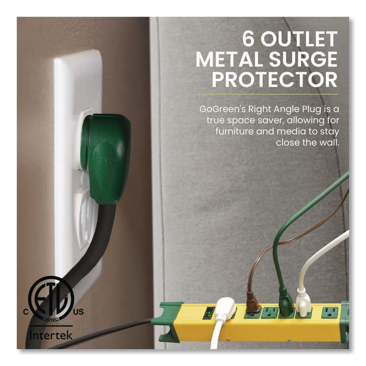 GOGREEN POWER 6 Outlet Metal Surge Protector, 6 ft Cord, 250 J, Yellow (GGPGG26114) thumbnail 3