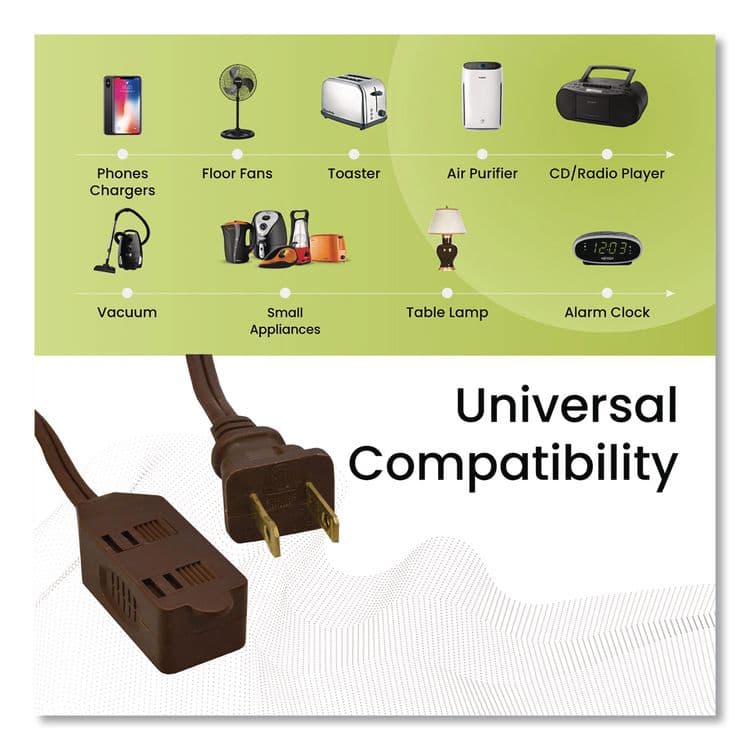 GOGREEN POWER Household Extension Cord, 20 ft, 13 A, Brown, 3/Pack (GGPGG248203) thumbnail 2