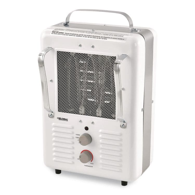 GLOBAL INDUSTRIAL Portable Milkhouse Style Electric Heater, 1,500 W, 8 x 10.25 x 15.75, White (GBE246098)