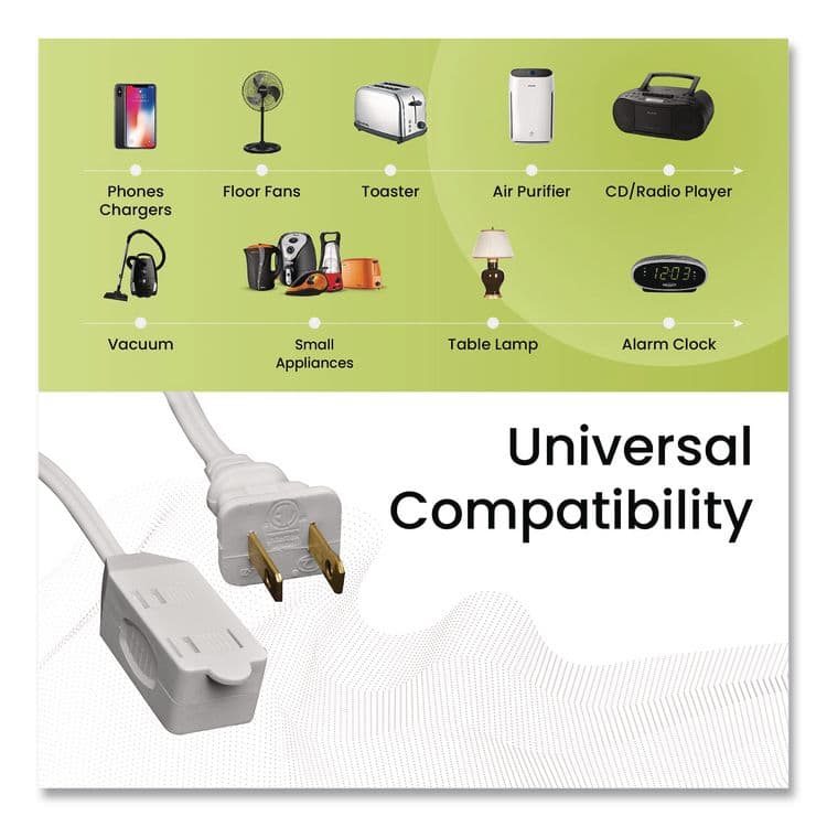 GOGREEN POWER Household Extension Cord, 6 ft, 13 A, White 10/Pack (GGPGG2470610) thumbnail 4