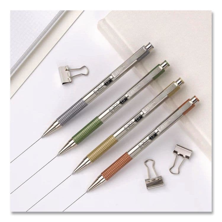 ZEBRA PEN CORP. F-301 Signature Series Earthy Tones Ballpoint Pen, Retractable, Fine 0.7 mm, Black Ink, Pewter Barrel, 4/Pack (ZEB27214) thumbnail 3