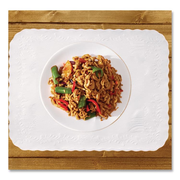 HOFFMASTER Scalloped Edge Traymat, Anniversary Embossed Surface, 19" x 14", White, 1,000/Carton (HFMTC8704472) thumbnail 2