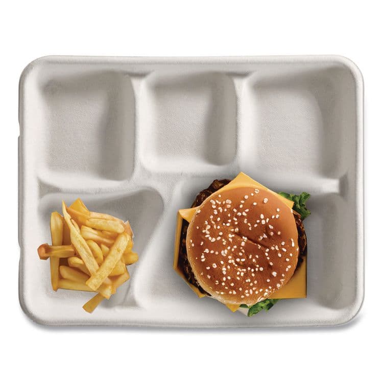 HUHTAMAKI Savaday Molded Fiber Dinnerware, 5-Compartment Plate, Paper, 10.5" dia, White, 250/Carton (HUH21040) thumbnail 4