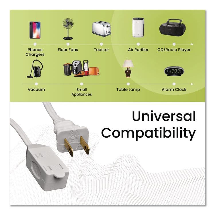 GOGREEN POWER Household Extension Cord, 15 ft, 13 A, White, 3/Pack (GGPGG247153) thumbnail 4