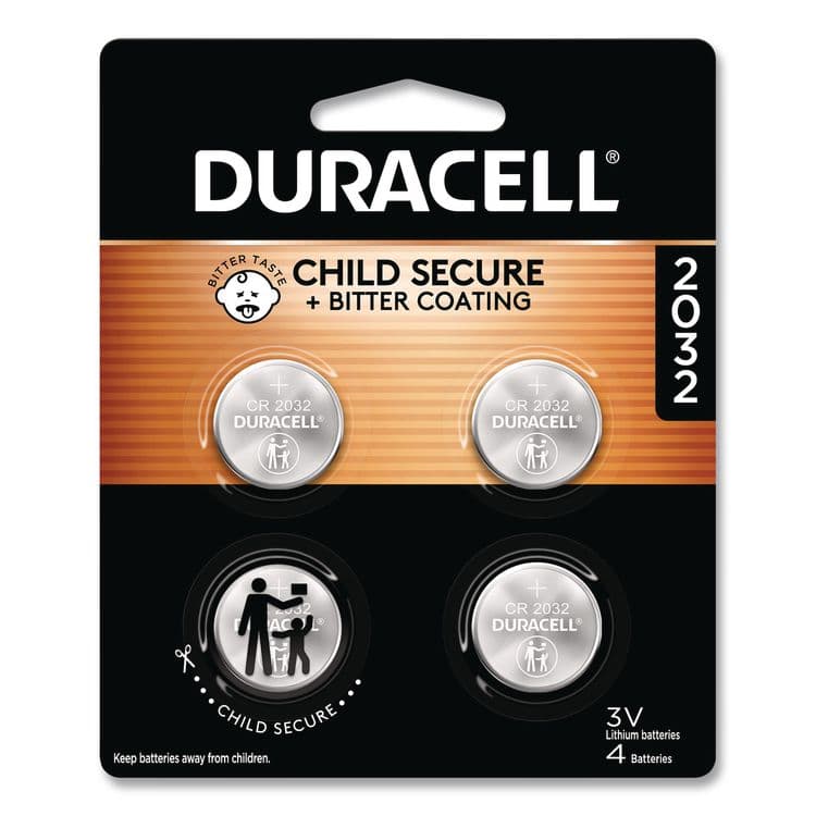 DURACELL PRODUCTS COMPANY Lithium Coin Batteries With Bitterant, 2032, 4/Pack (DURDL2032B4PK)