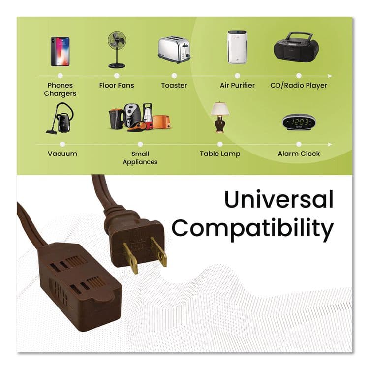 GOGREEN POWER Household Extension Cord, 15 ft, 13 A, Brown, 3/Pack (GGPGG248153) thumbnail 2