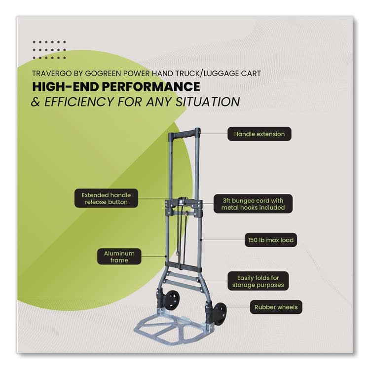 GOGREEN POWER Luggage Cart ,150 lbs Capacity, 40 x 15.25 x 16.5, Gray (GGPTR1800) thumbnail 4