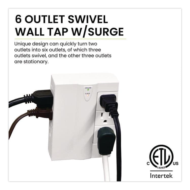 GOGREEN POWER 6 Outlet Swivel Wall Tap with Surge Protection, 1,000 J, White (GGPGG16310TSW) thumbnail 3