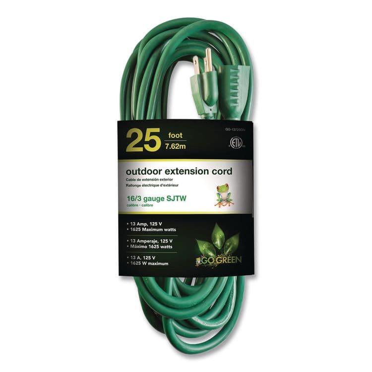 GOGREEN POWER 16 AWG Outdoor Extension Cord, 25 ft, 13 A, Green (GGPGG13725GN)