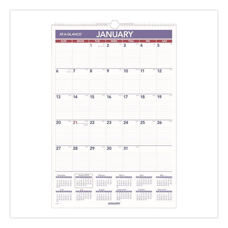 AT-A-GLANCE Erasable Wall Calendar, 15.5 x 22.75, White Sheets, 12-Month (Jan to Dec): 2026 (AAGPMLM0328)