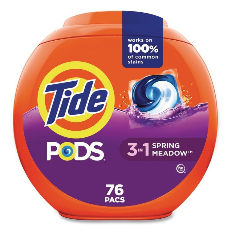 PROCTER & GAMBLE PODS Laundry Detergent, HE Compatible, Spring Meadow, 57 oz Tub, 76 Pacs/Tub, 4 Tubs/Carton (PGC09166CT) thumbnail 2