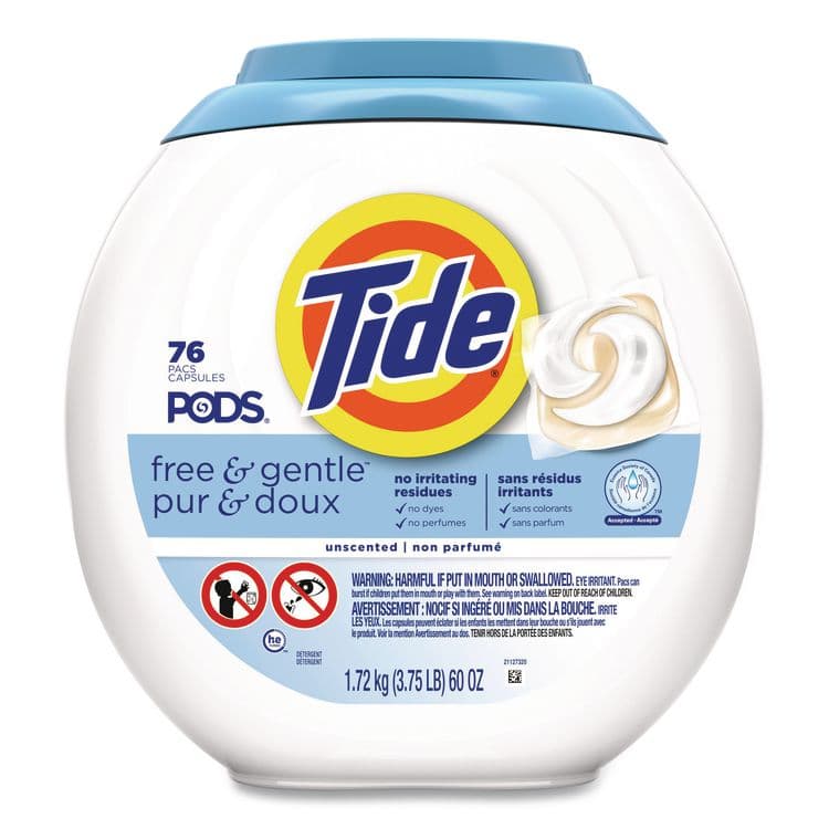 PROCTER & GAMBLE PODS Laundry Detergent, HE Compatible, Free and Gentle, 56 oz Tub, 76 Pacs/Tub (PGC09488EA)
