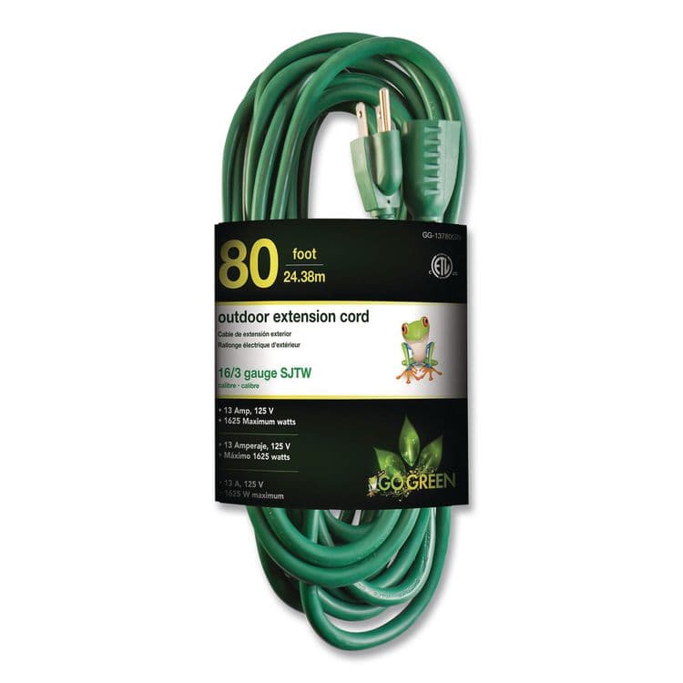 GOGREEN POWER 16 AWG Outdoor Extension Cord, 80 ft, 10 A, Green (GGPGG13780GN)