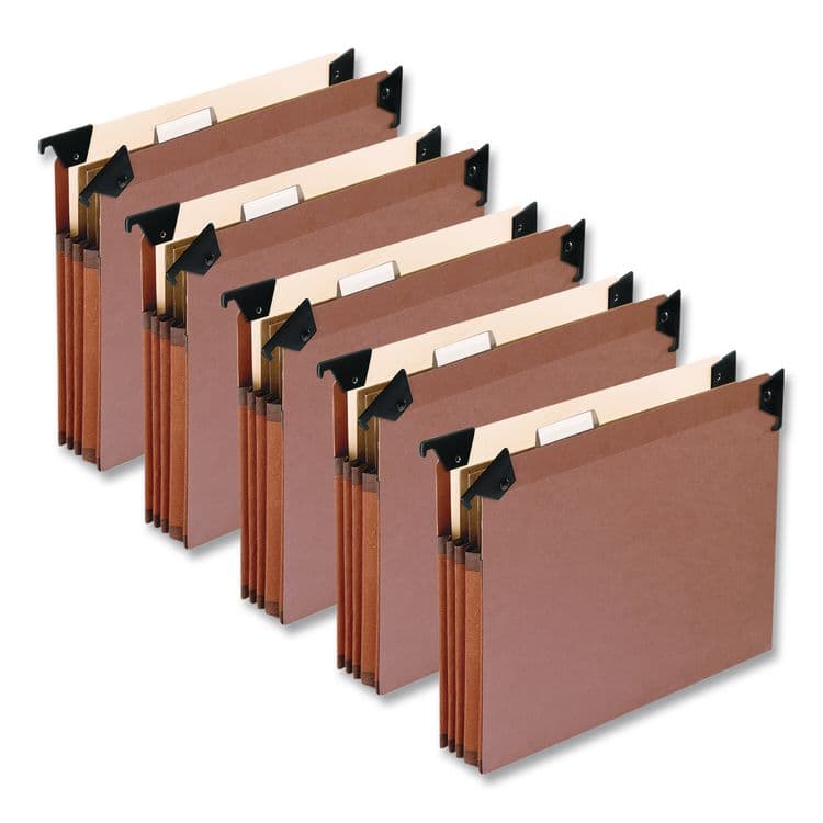 TOPS BUSINESS FORMS Premium Expanding Hanging File Pockets with Swing Hooks and Dividers, 3 Dividers with 1/5-Cut Tabs, Letter Size, Brown, 5/Box (PFX45422)
