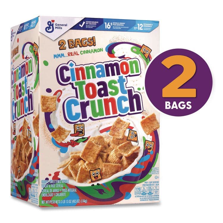 GENERAL MILLS Cereal, Cinnamon, 2 Bags/Box, 49.5 oz Box (GRR22002621) thumbnail 2