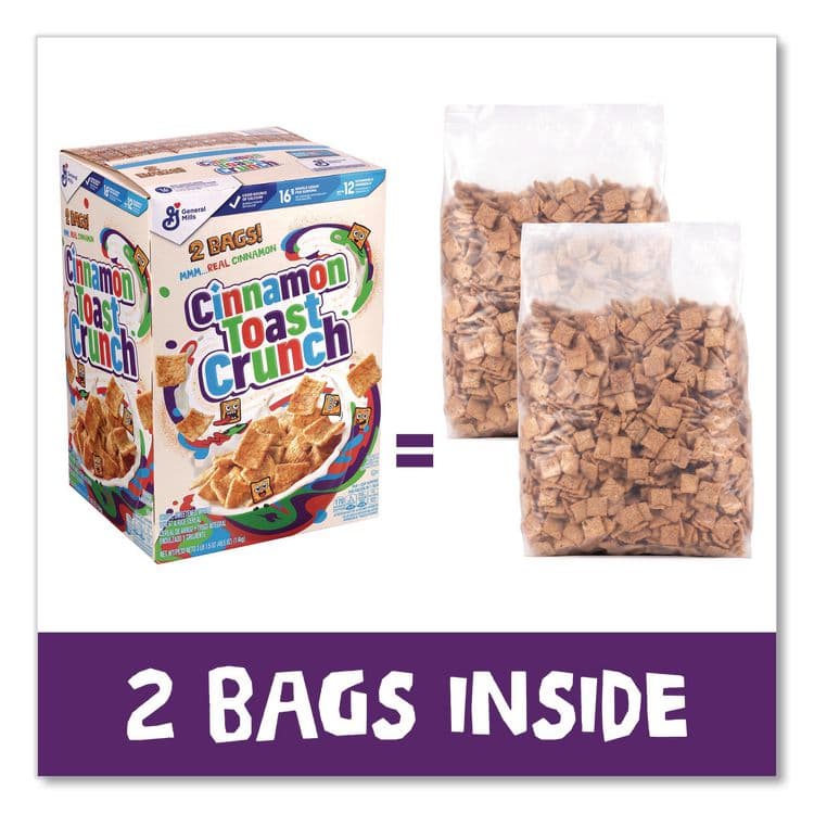 GENERAL MILLS Cereal, Cinnamon, 2 Bags/Box, 49.5 oz Box (GRR22002621) thumbnail 3