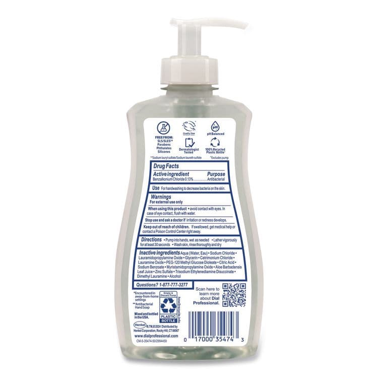 DIAL PROFESSIONAL Antibacterial and Sensitive Fragrance-Free Liquid Hand Soap, Unscented, 11 oz Pump Bottle (DIA35476EA) thumbnail 2