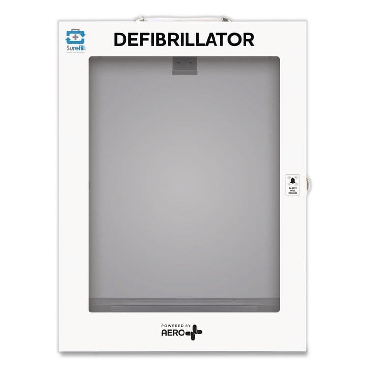 AERO HEALTHCARE Alarmed Defibrillator Wall Cabinet, 14.5 x 6.75 x 18.25, White (AOHAEKM05)