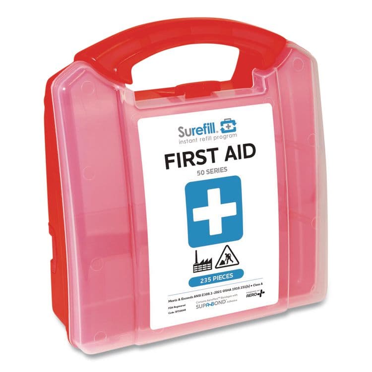 AERO HEALTHCARE 50 Series ANSI A+ First Aid Kit - Retail Plastic Case, 50 Person, 235 Pieces (AOHSF50ANR)