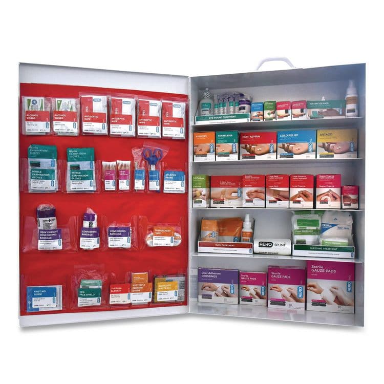 AERO HEALTHCARE 200 Series Class B 5-Shelf First Aid Cabinet - Meds, 200 Person, 1,183 Pieces, Metal Case (AOHSF200BMT)
