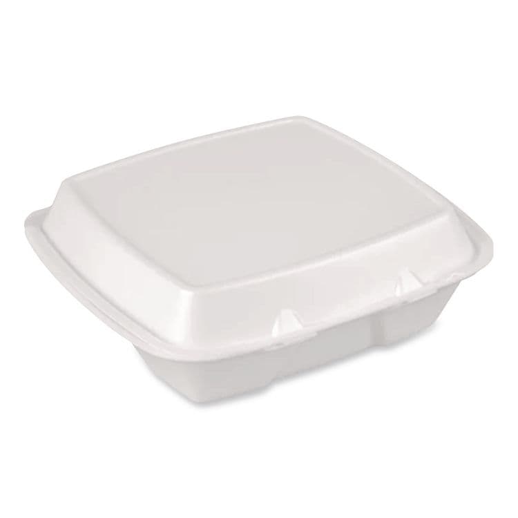 PLASTIFAR SA Foam Hinged Lid Container, Secure Two Tab Latch, Poly Bag, 9 x 9 x 3, White, 100/Bag, 2 Bags/Carton (PST12095) thumbnail 3