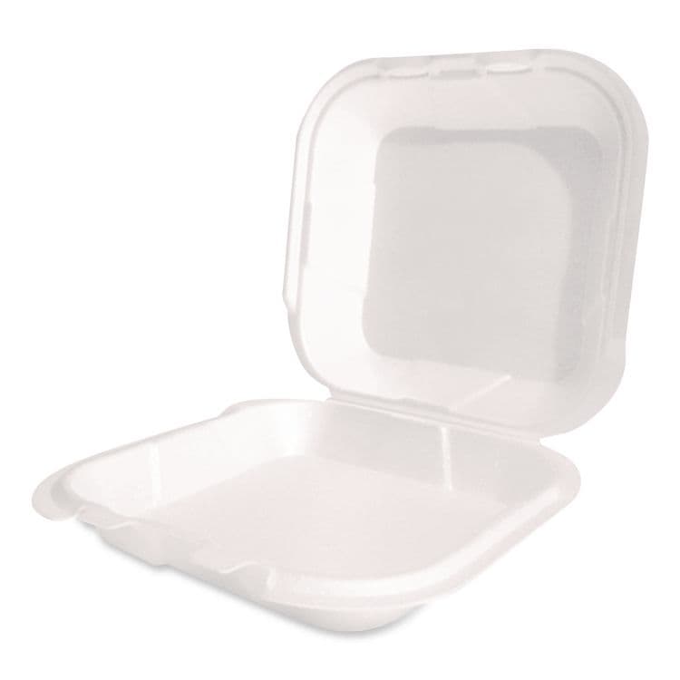 PLASTIFAR SA Foam Hinged Lid Container, Secure Two Tab Latch, Poly Bag, 9 x 9 x 3, White, 100/Bag, 2 Bags/Carton (PST12095) thumbnail 2