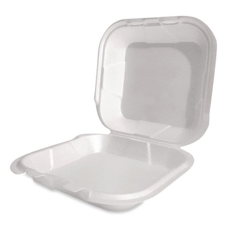 PLASTIFAR SA Foam Hinged Lid Container, Secure Two Tab Latch, Poly Bag, 8 x 8.56 x 2.76, White, 100/Sleeve, 2 Sleeves/Bag, 1 Bag/Pack (PST12091) thumbnail 2