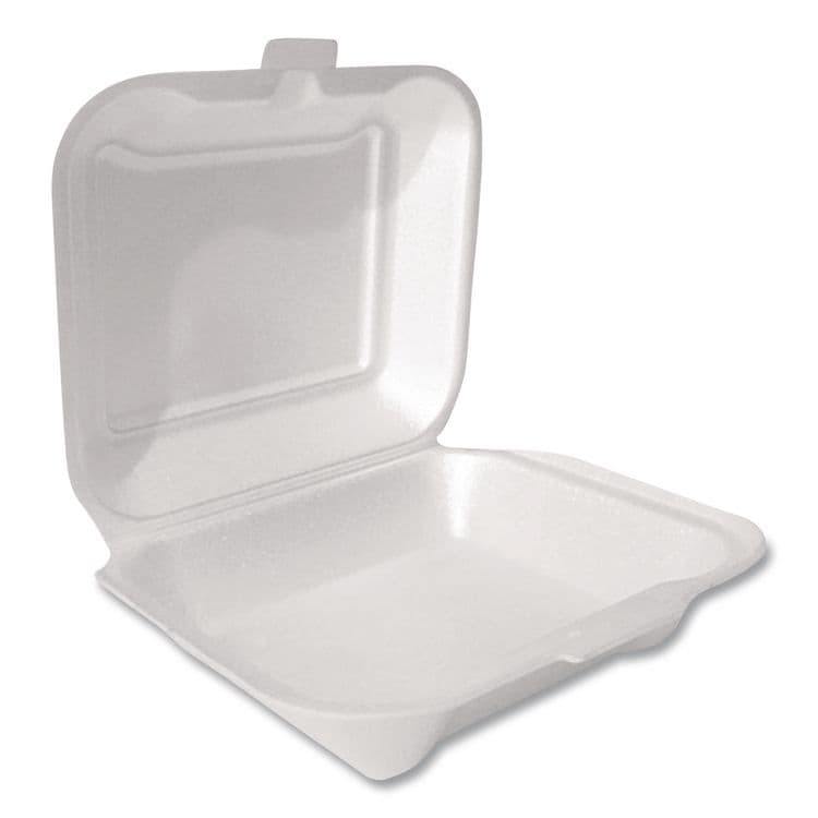 PLASTIFAR SA Foam Hinged Lid Container Secure One Tab Latch, 3 Compartments, 7.81 x 8.75 x 3.38, White, 100/Sleeve, 2 Sleeves/Bag (PST12039) thumbnail 2