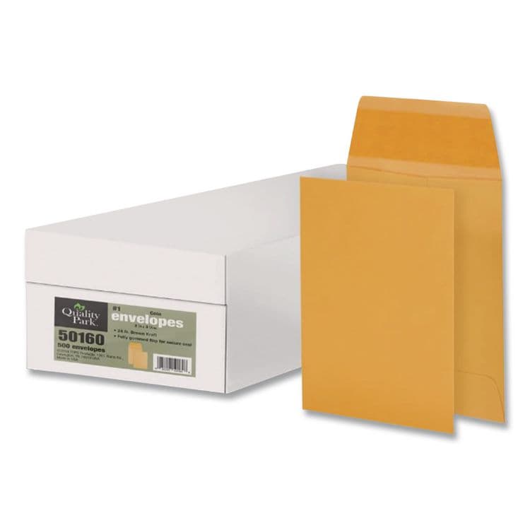 QUALITY PARK PRODUCTS Kraft Coin and Small Parts Envelope, #1, Extended Square Flap, Gummed Closure, 2.25 x 3.5, Brown Kraft, 500/Box (QUA50160) thumbnail 4