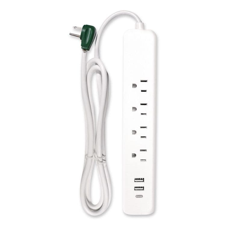 GOGREEN POWER Four-Outlet Surge Protector with Three USB Ports, 4 ft Cord Length Cord, 450 J, White (GGPGG1462USBC)