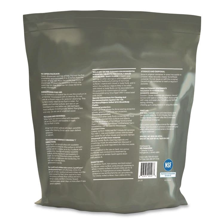 2XL CORPORATION, . Antibacterial Gym Wipes Refill, 1-Ply, 6 x 8, Unscented, White, 700 Wipes/Pack, 4 Packs/Carton (TXLL101) thumbnail 3