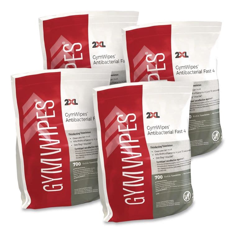 2XL CORPORATION, . Antibacterial Gym Wipes Refill, 1-Ply, 6 x 8, Unscented, White, 700 Wipes/Pack, 4 Packs/Carton (TXLL101) thumbnail 4